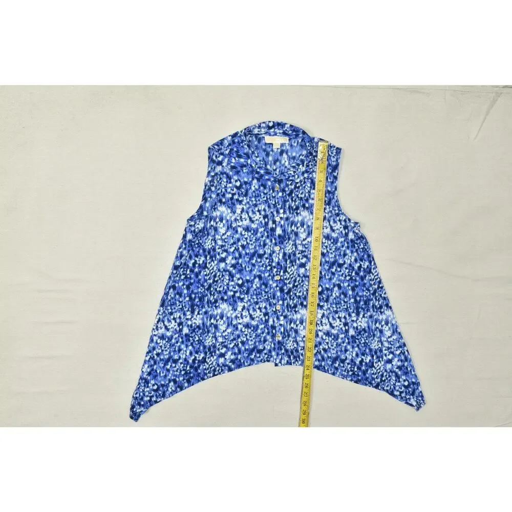 Michael Kors Women's Size Medium Blue Animal Print Sleeveless Sharkbite Hem Butt